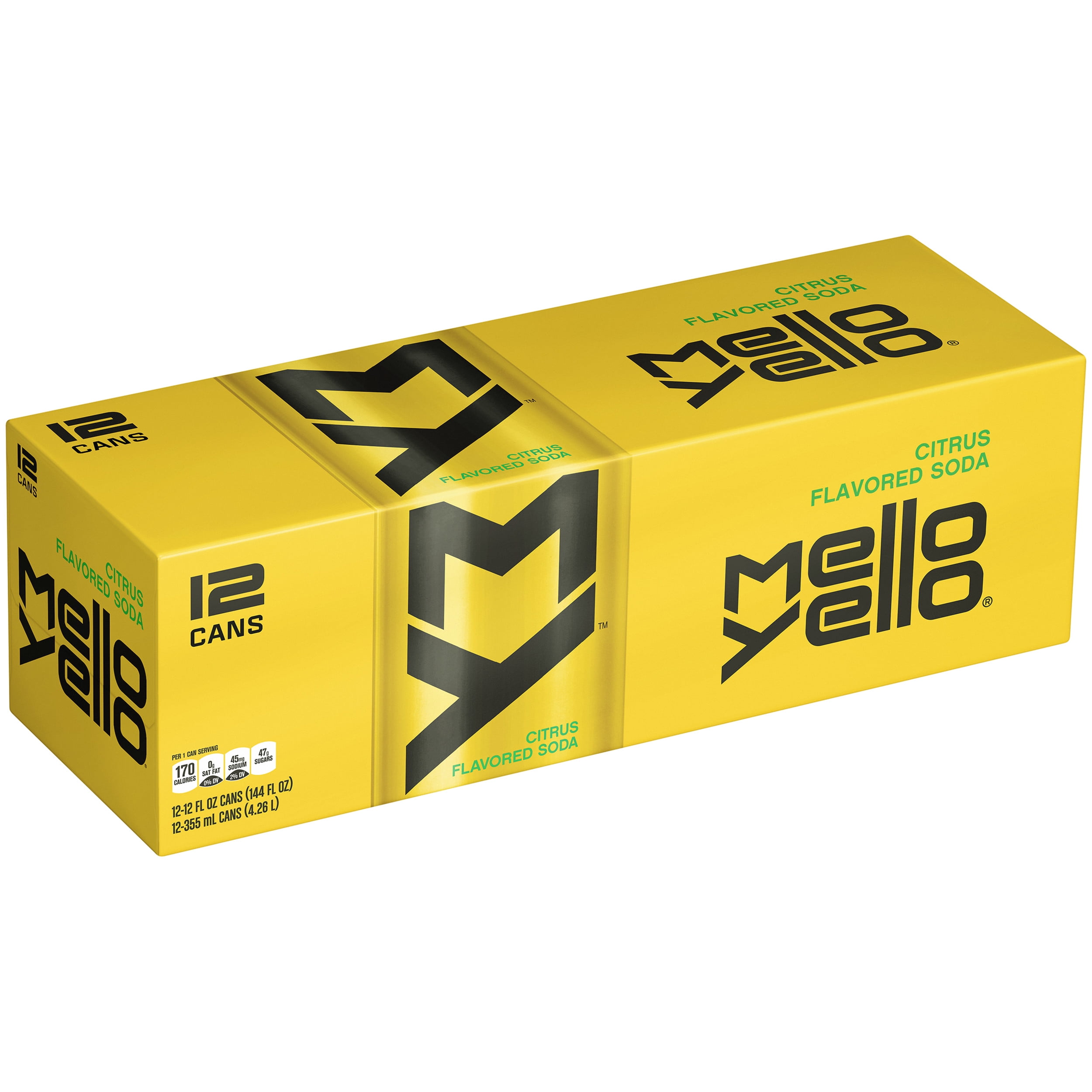 Mello Yello Citrus Flavored Soda Soft Drinks, 12 fl oz, 12 ...