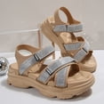 thumbnail image 5 of Sandals for Women Wedge Thick Sole Sandals Women Gladiator Open Toe Summer Women's Trendy Solid Color Women Footwear Comfortable Ankle Strap Walking Beach Shoes Beige 6.5, 5 of 8