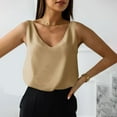 thumbnail image 5 of JGGSPWM Women's Loose Fit Satin Tank Tops Sleeveless V Neck Cami Camisole Blouse Shirt Khaki S, 5 of 8