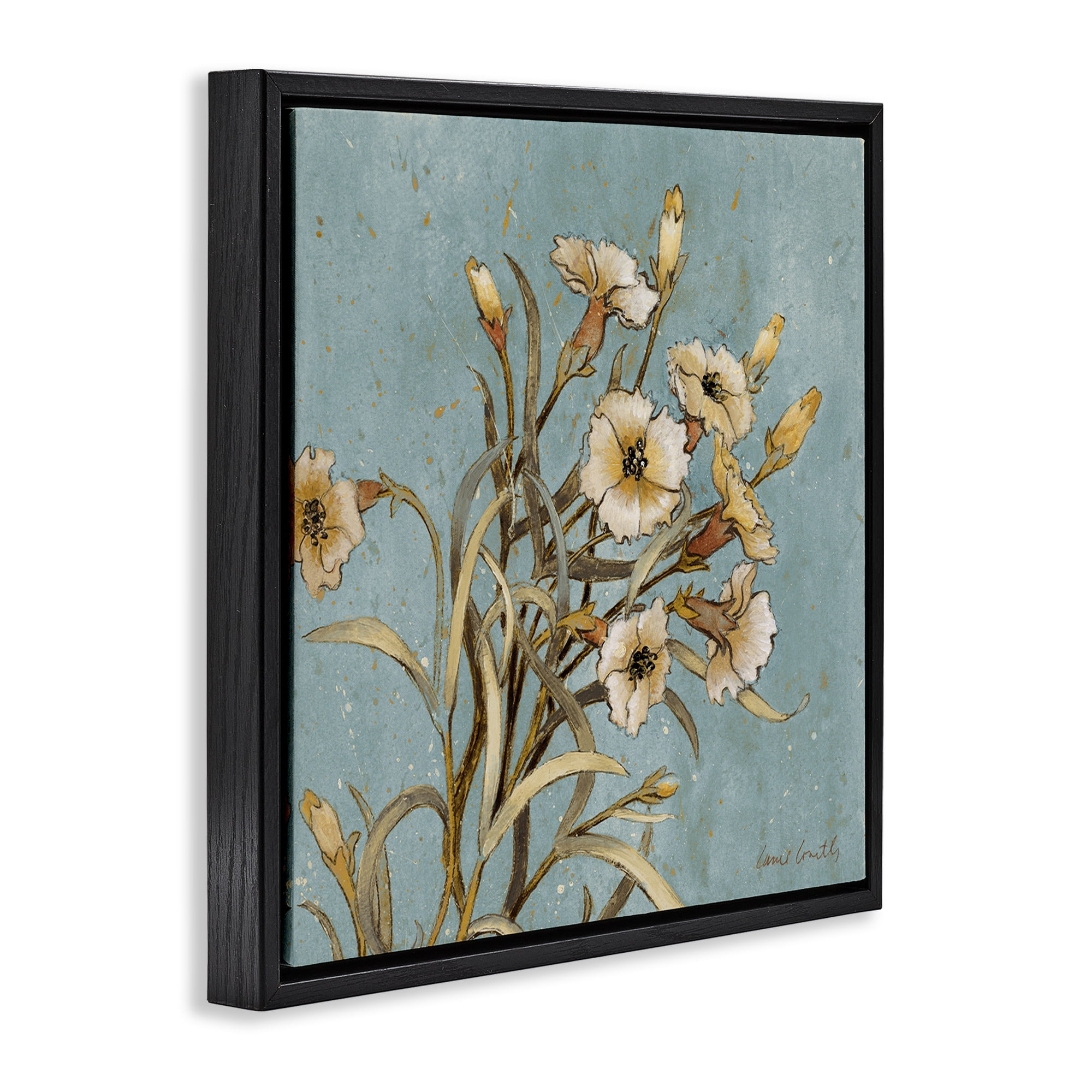 Stupell Industries Natural Blooming Buds Botanical & Floral Painting Black Floater Framed Canvas Art Print Wall Art, 18 x 18