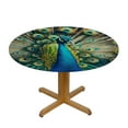 thumbnail image 3 of GOSMITH Table Cover Vintage Animal Peacock Green Feather Round Tablecloth White, 3 of 7