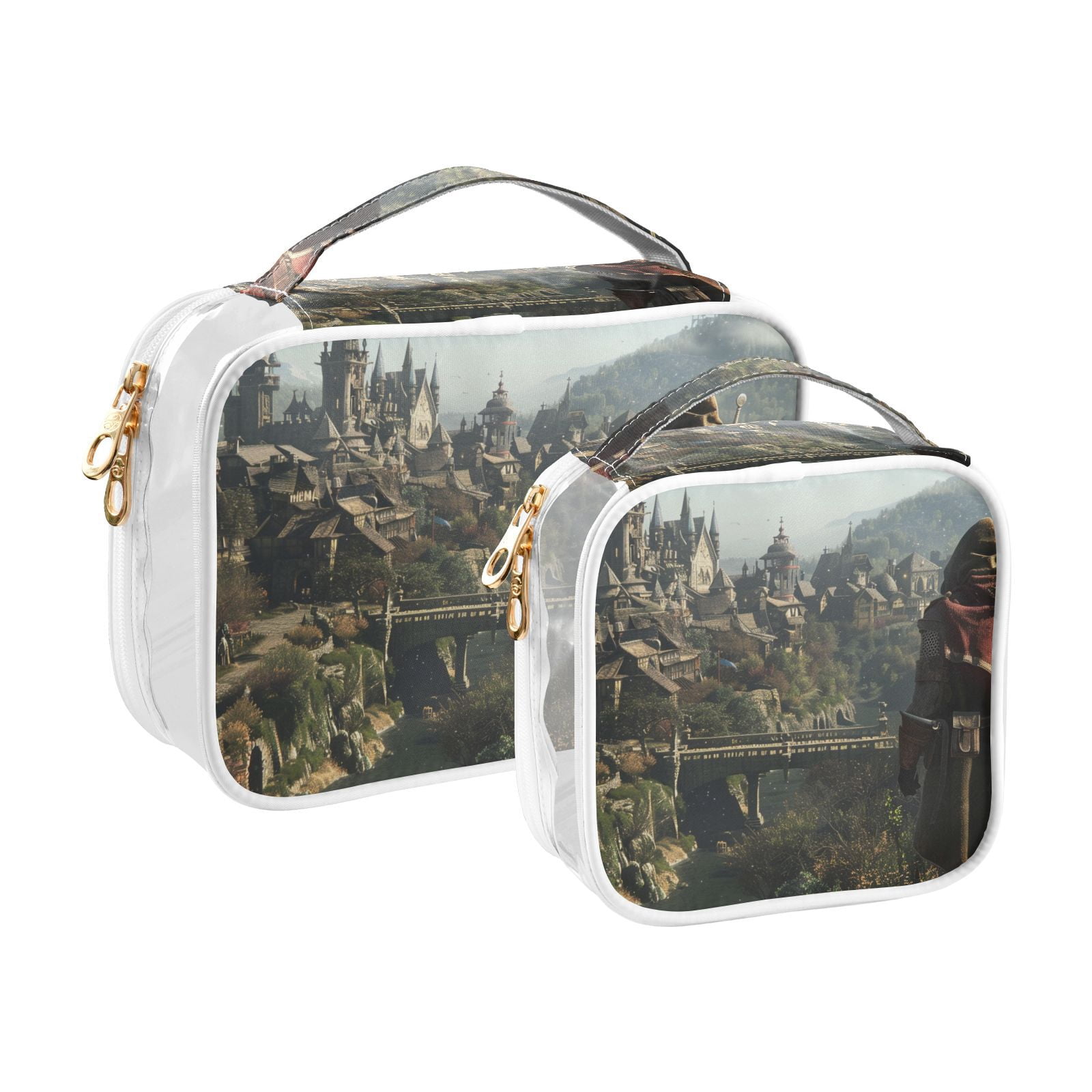 Clear Makeup Bags with Handle Large Opening 2 Pack Set Toiletry Bag Quart Size Bag, for Women Man Traveling Travel Essentials, Toiletries and Other. Game Graphic Capture