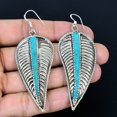 thumbnail image 2 of Turquoise Handmade Bohemian 925 Sterling Silver Nepali Vintage Earring 3.3", 2 of 4