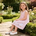 thumbnail image 2 of Eltusu Girls Cotton Dresses, Crewneck Cute Knee Length Sleeveless Summer Clothes Pink Size 3-4 T, 2 of 7