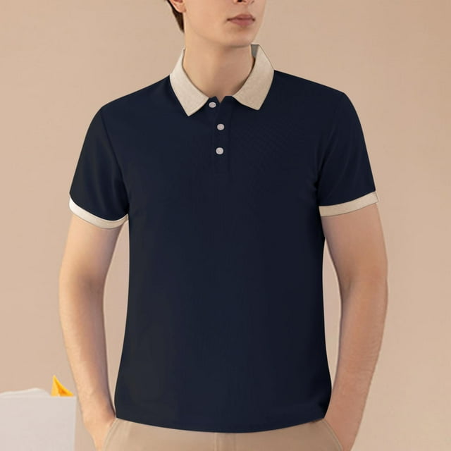 pstuiky camisetas de hombre, Blusa/camiseta informal de verano para hombre, de color liso, con cuello vuelto camisas casuales para hombre l
