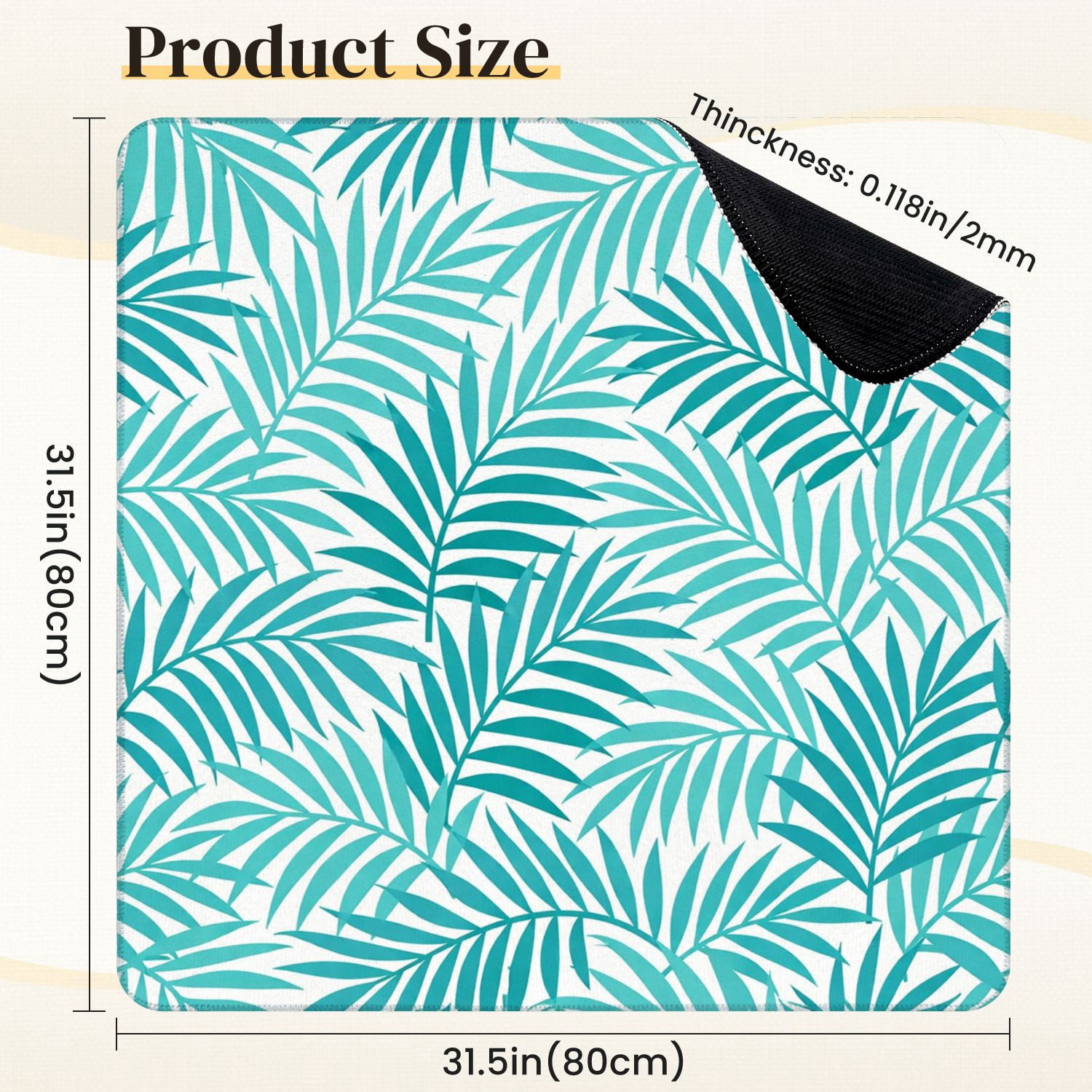 Mahjong Mat 31.5" x 31.5" Tropical leaves Anti-Slip and Noise Reduction Symmetry Design Mahjong Tiles Table Cover for Dominoes Poker Card Board and Tile Games