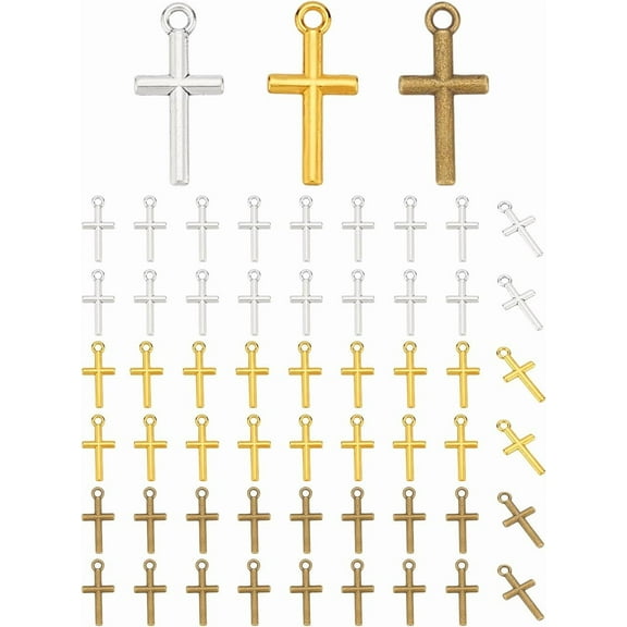 150Pcs 3 Colors Cross Crucifix Charm Pendants Alloy Cross Bead Charms Metal Charm Cross Charms Jewelry Charms Pendants for DIY Necklace Bracelet Jewelry Making Crafting Accessory