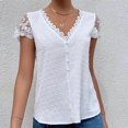 thumbnail image 6 of RQYYD Women's Swiss Dots Tops Summer Solid Color V Neck Lace Short Sleeve Button Down Shirt Casual Comfy Blouse(White,L), 6 of 8