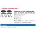thumbnail image 2 of Front Brake Pad Set - Compatible with 2016 - 2017, 2019 - 2022 INFINITI QX50 2020 2021, 2 of 2