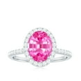 thumbnail image 4 of Oval Cut Lab Created Pink Sapphire Ring with Diamond Halo for Women - AAAA Grade, 14K White Gold, US 3.00, 4 of 9
