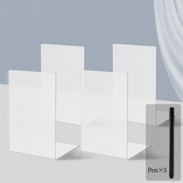 Sujetalibros Acrílico en apariencia de L, 4 Uds., Separador de Libros, Tapón para Libros con Bolígrafo , Soporte para Libros, Películas, , Papelerí Transparente Yotijar Tapón de sujetalibros