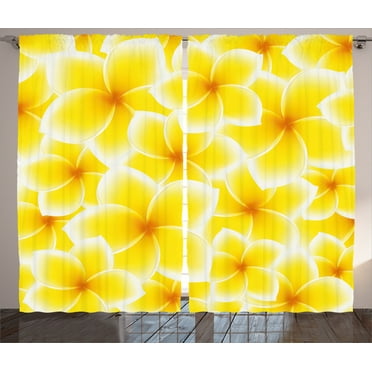 Ambesonne Yellow Curtains 2 Panel Set, Plumeria Flower Blossoms, 108" x 90", Yellow and White