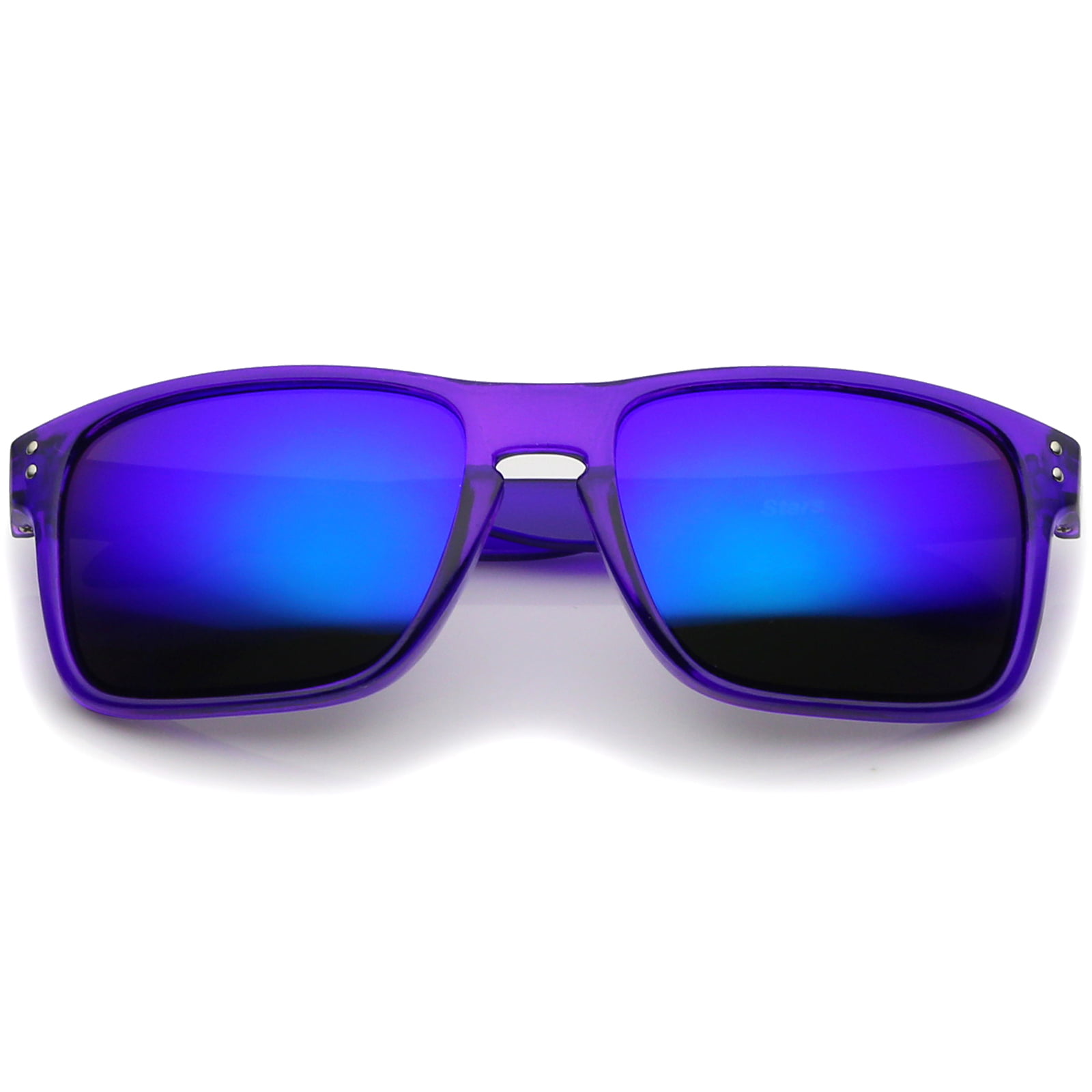 Sunglass La Translucent Colored Mirror Square Lens Horn Rimmed Sunglasses 57mm Purple