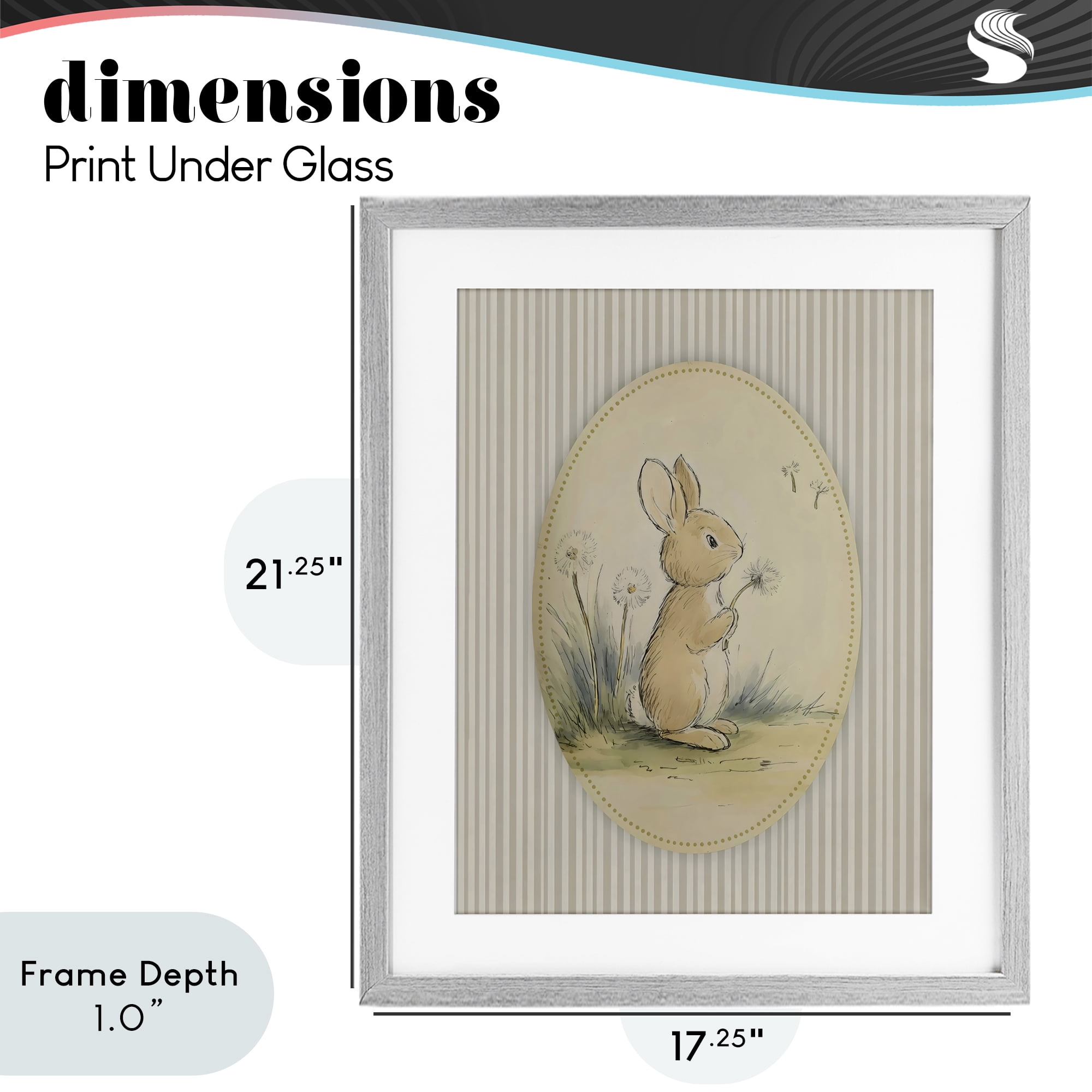 Stupell Industries Baby Bunny in Dandelions Gray Framed Print Under Glass, design by Arlington Prints
