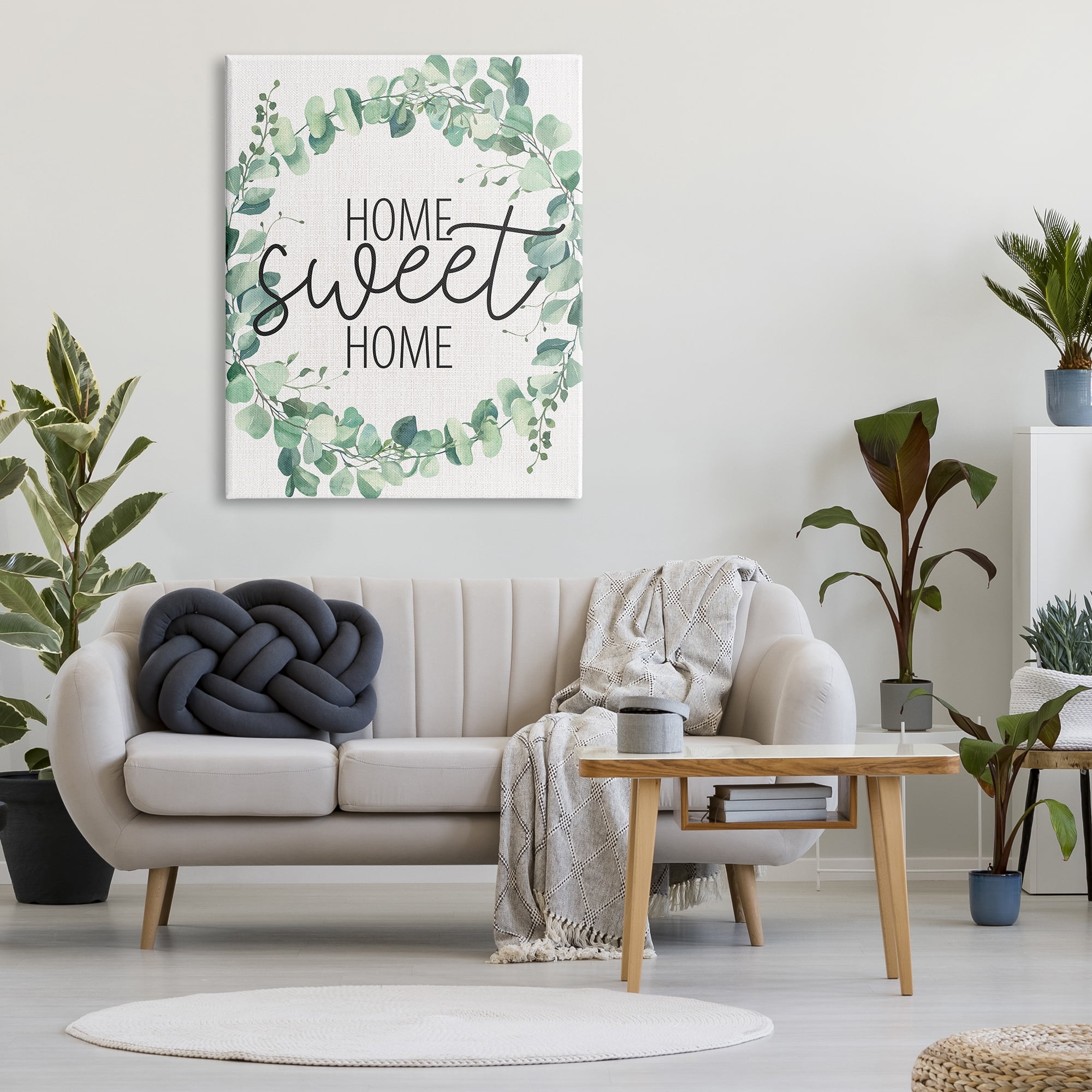 Stupell Industries Home Sweet Home Greeting Green Plant Eucalyptus Wreath, 36 x 48, Designed by Kim Allen
