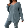 thumbnail image 3 of Besolor Women's Plus Size Long Sleeve Shirts Lightweight V Neck Sweaters Casual Solid Knit Tops Fall Clothes, 3 of 8