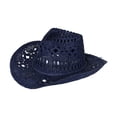 thumbnail image 2 of Hyasfey Straw Hat Ventilated Hollow Round Collapsible Western Cowboy Beach Hat Photo Props, 2 of 8