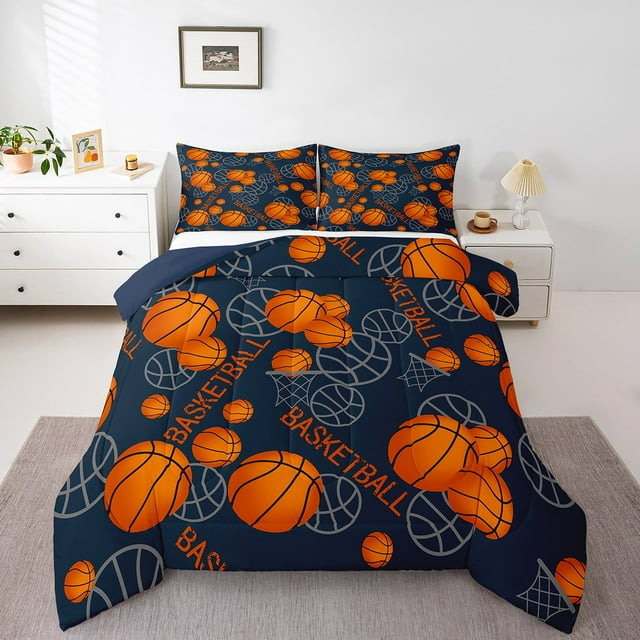 Erosebridal Boys Basketball Bedding Full Comforter Set,Sport Theme Down Comforter,Blue Reversible,3pcs