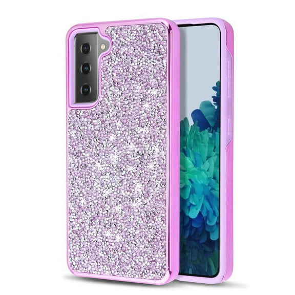 Xpm Case for Samsung Galaxy S21 Plus (6.7") Glitter Mini Rhinestone Rugged Hybrid TPU Hard PC with Crystal Bling Diamonds Cover for Galaxy S21 Plus - Purple