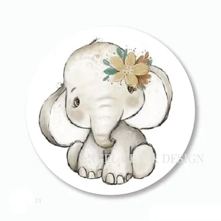 DOPASTICKER Adorable Baby Shower Girl Elephant Scrapbook Stickers Round Phone Decal Water Bottle Stickers Cars Stickers Water Bottle Stickers For Kids