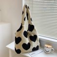 thumbnail image 3 of Bolsa Loves con estampado de corazón para mujer s de hombro de Ehuebsd felpa suave bolso de viaje de gran capacidad bolsas de cubo mullidas cálidas para invierno 2021, 3 of 8