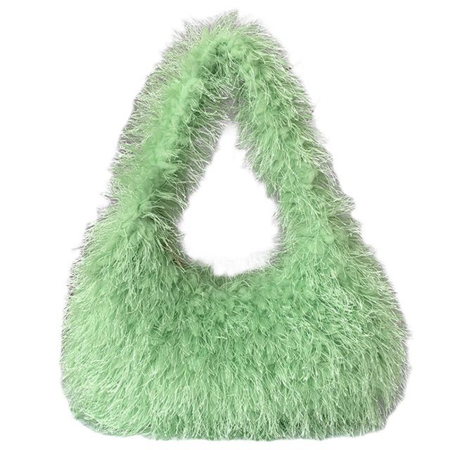 898 Y2k Plush Dopamine Fashion Beach Lana Bolso Mano (verde) Verde Fluorescente