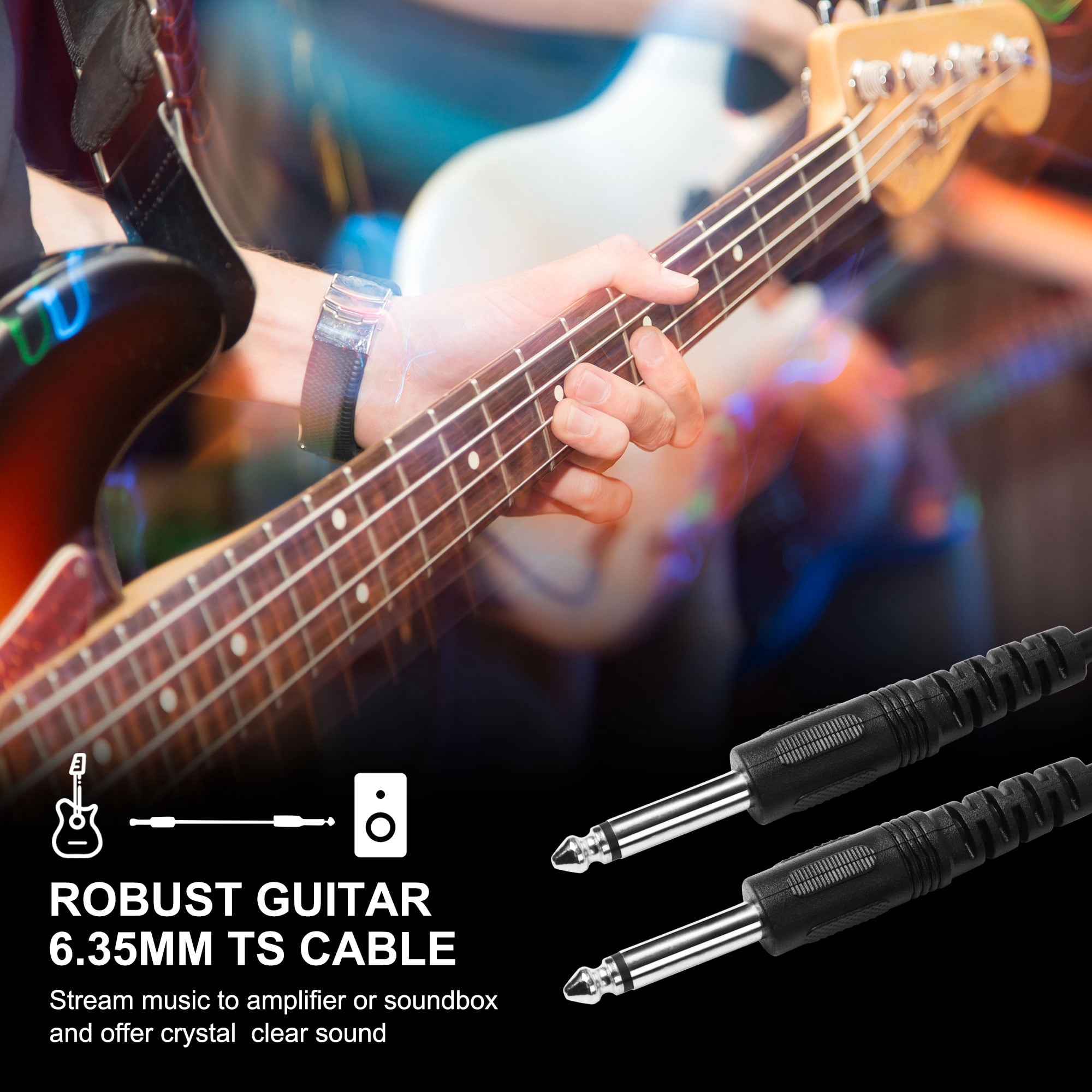 Unique Bargains 1/4 Inch 10ft Black Straight Guitar Cable Electric for Pro Audio Amplifier
