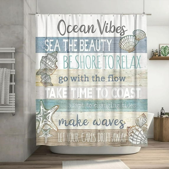 JOOCAR Beach Seashell Shower Curtain Ocean Coastal Nautical Bathroom Shower Curtains Beach Shower Curtain Waterproof Polyester Fabric 72 x 72 Inch