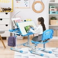 thumbnail image 4 of Gymax Height Adjustable Kids Desk Chair Set Study Drawing w/Lamp & Bookstand Blue, 4 of 10