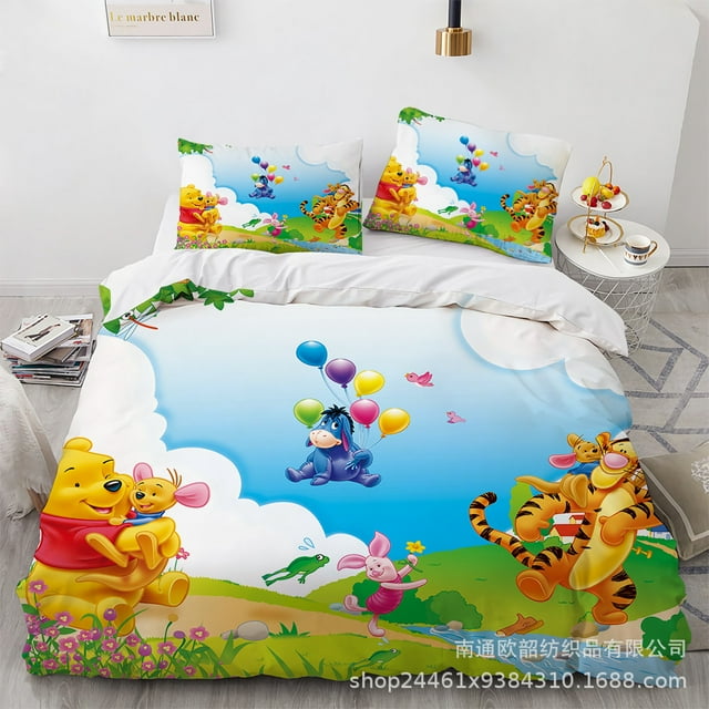 Winnie The Poochus Cartoon Quilt Cover, Three-piece, 3D, Bedding, Microfiber, Suitable For Boys And Girls-Vinsniv