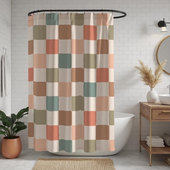 Boho Shower Curtain Retro Checkerboard Bathroom Decor Modern Aesthetic Bathtub Curtain, Home Renovation Gift, Unique Shower Curtain, 60x72 inch