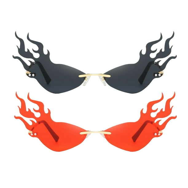 2 piezas de gafas de terre de llama de fuego Gafas de sin montura de llama Gafas de forma de fuego Gafas de terre novedosas para rojo Hugo Gafas de sol de