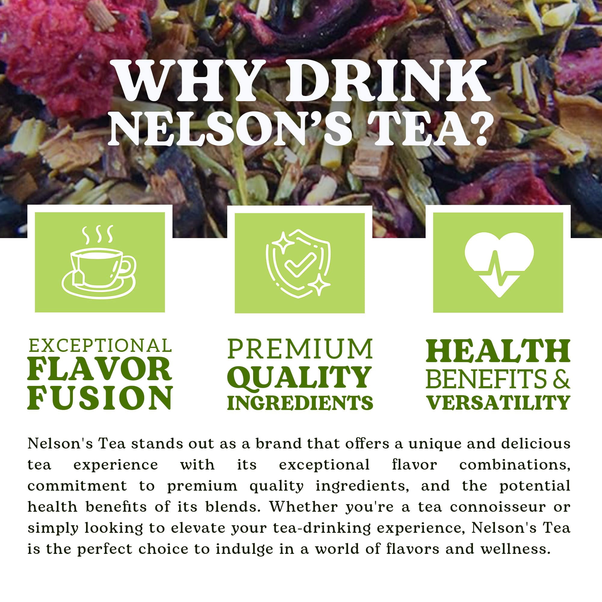 Nelson's Tea Raspberry Hibiscus Tea - Cut & Sifted Green Rooibos Tea, Honeybush, Dried Raspberries, Acai, and Pomegranate Loose Leaf Tea (16 oz)