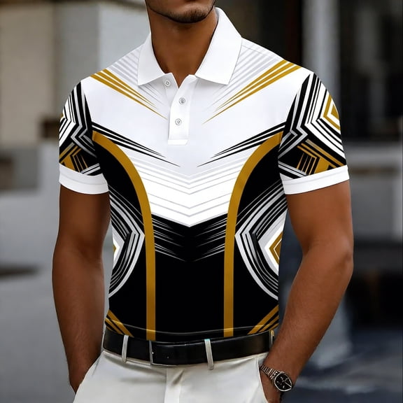 COSFO Graphic Polo Shirts for Men Performance Short Sleeve Tops Casual Moisture Wicking Collared Pullover Classic Fit Mens Graphic Tees