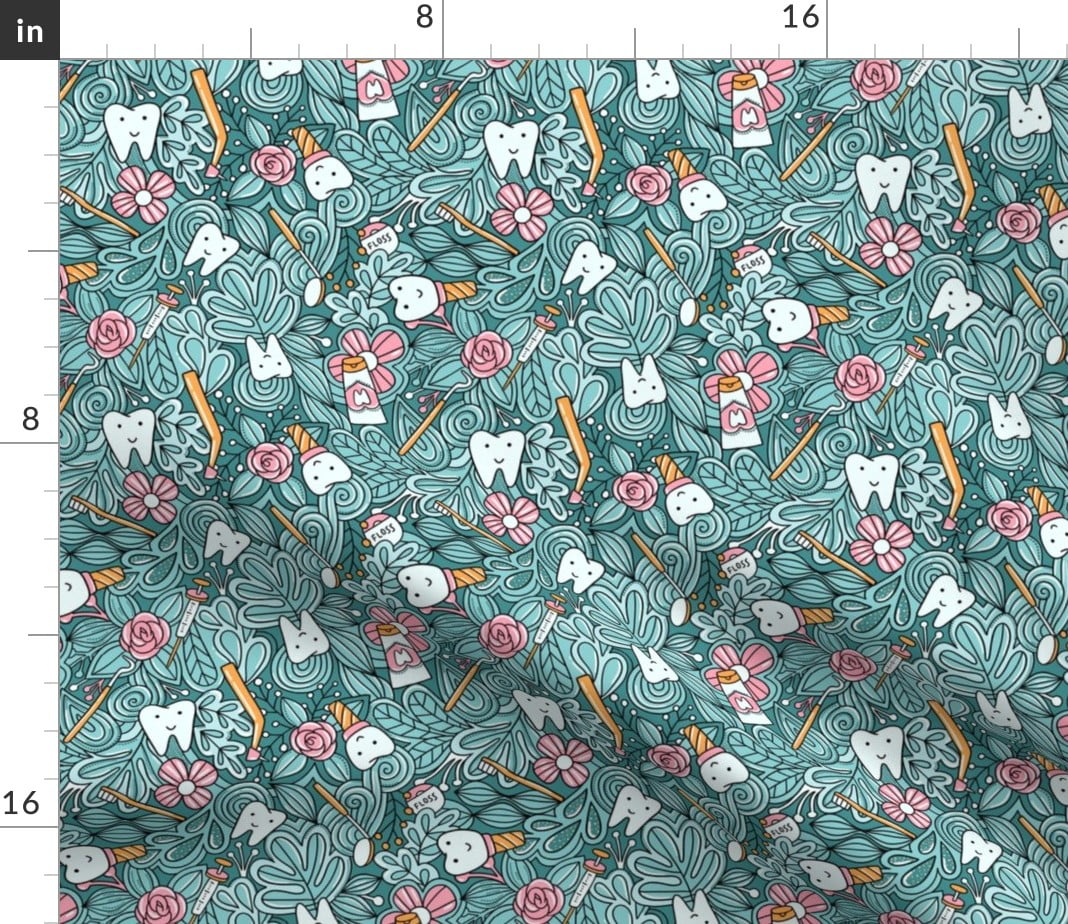 Spoonflower Fabric Dentist Teeth Doodles Cute Tooth Scrubs Printed on