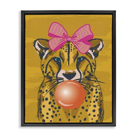 Stupell Industries Trendy Cheetah & Bow Animals Painting Black Floater Framed Canvas Art Print Wall Art, 17 x 21