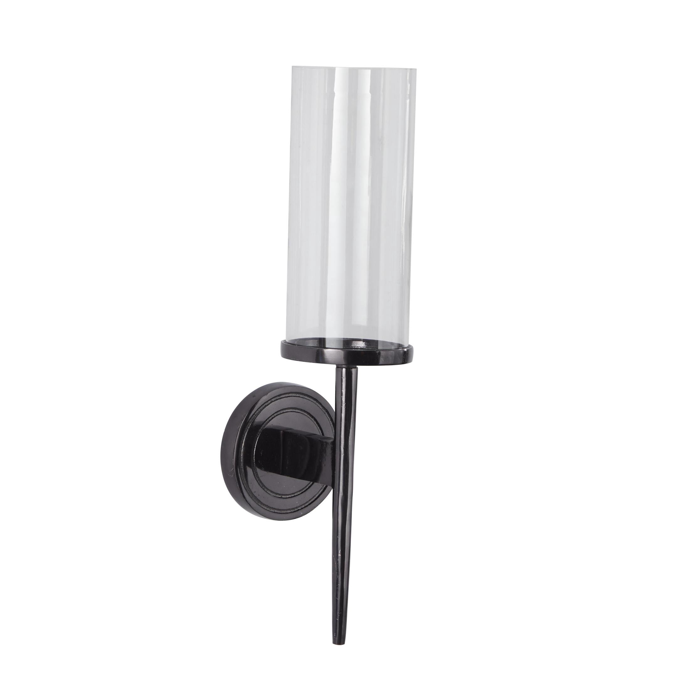 DecMode Black Aluminum Metal Geometric Wall Sconce with Glass Holder