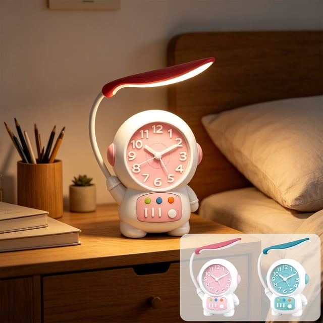 TTJ Small Desk Lamp Desk Lamps for Office Cartoon Alarm Clock Table Lamp Decorative Desk Clock Integrated Night Light Cute Display Accent with Time Alarm Function for Bedroom Office