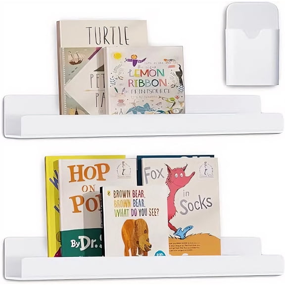 CHICAURA Heavy Duty Acrylic Magnetic Bookshelf with Pen Holder for Whiteboard, 1 Pack, 17x2.28x2.28 in, White