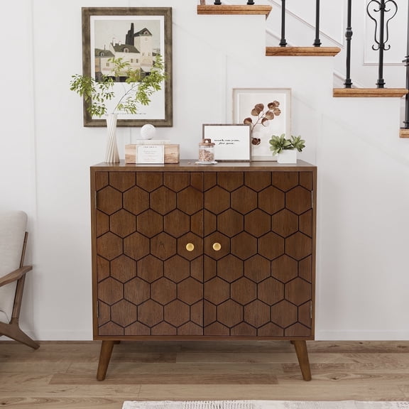 FOROUTIA Modern Sideboard Cabinet with Adjustable Shelves,Wood Accent Cabinet,Walnut