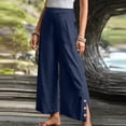 thumbnail image 2 of VEKDONE Women's Cotton Wide Leg Pants Side Button Split Loose Fit Long Pants Casual Vacation Beach Trousers with Pockets Navy XXXL, 2 of 6