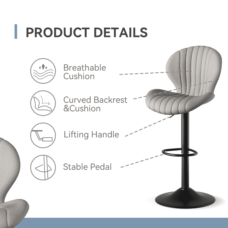 MOONMISS Modern Adjustable Bar Stool Faux Leather Bar Stool,Gray(Set of 2)