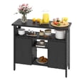 thumbnail image 2 of Dextrus Outdoor Buffet Sideboard Cabinet with Doors & Shelves, Patio Wood & Wicker Storage Cabinet - Black, 2 of 8
