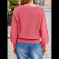 thumbnail image 4 of Suéter de Cuello Redondo con Botones para Mujer, Camisetas Henley de Larga de Otoño, Tops de Punto Holgados A Rojo XXL, 4 of 8