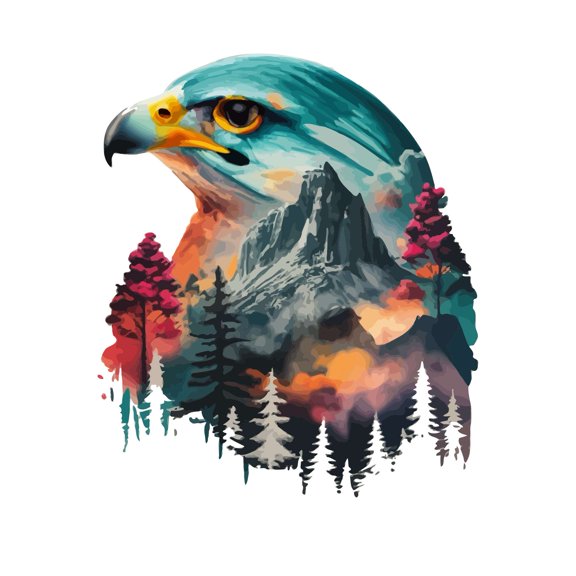 Watercolor Eagle Mountains Nature Trees Outdoor Scenes Wall Art Sticker Designs Vinyl Stickers For Home House Walls Rooms Windows Bedroom Decoration Size (26x26 inch)