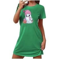 Sakmal Womens Nightgown Halloween Cute Sleepshirt Ghost and Pumpkin Print Short Sleeve Green Nightgowns