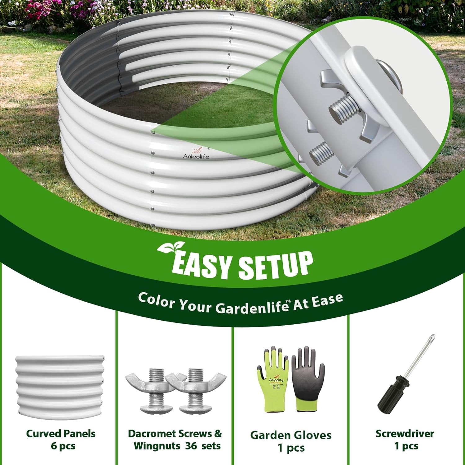 ANLEOLIFE 2-Pack 4ft x 18” Tall Galvanized Raised Garden Beds Outdoor, Round Metal Planter Box for Planting Vegetables Flowers Herb, Anti-Rust, Antique White