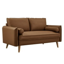 Loveseat Sofa, Brown, Faux Leather, Living Room Lounge Cafe Lobby Hospitality Restaurant, Modern Contemporary, HB37341