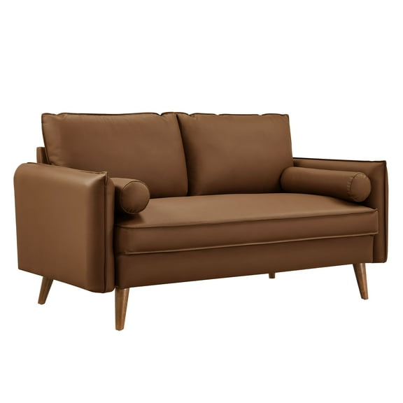 Loveseat Sofa, Brown, Faux Leather, Living Room Lounge Cafe Lobby Hospitality Restaurant, Modern Contemporary, HB37341