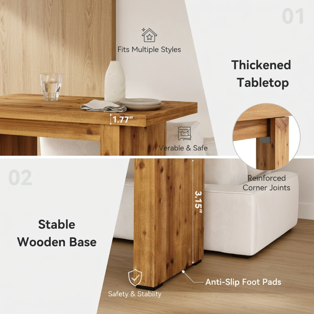 Hommoo Solid Wood Counter Height Bar Table, 63 Inch Rustic Industrial Pub Table for Home Bar, Kitchen Island or Office Workspace, Natural